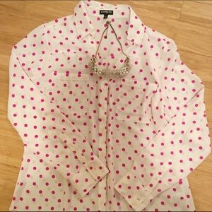 Never worn Express pink polka dot shirt