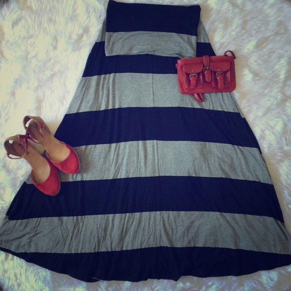 GAP maxi skirt dress black and grey striped