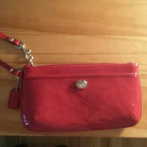 Coach red patent leather wristlet
