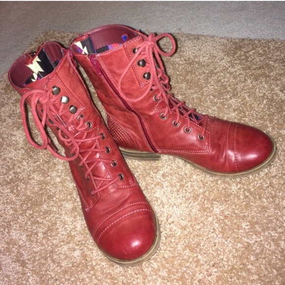 rustic red combat boots