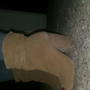 Suede open toe bootie with chunky heel