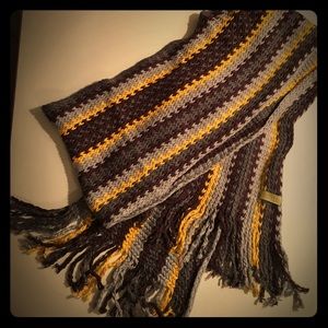 Super soft striped scarf- yellow, gray, brown.