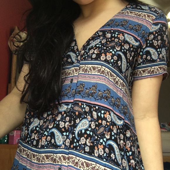 short sleeve boho v neck dress
