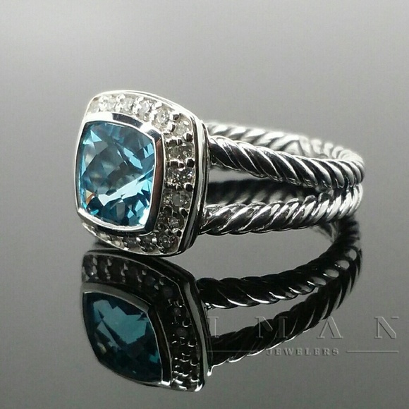 David Yurman Albion BLUE TOPAZ and DIAMONDS Ring - Picture 3 of 4