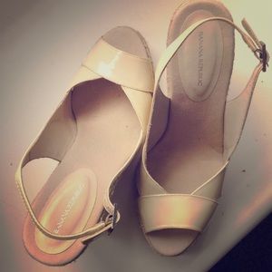 Cream patent leather espadrilles