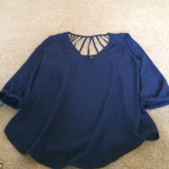 V neck and patterned back blouse navy - Picture 1 of 3