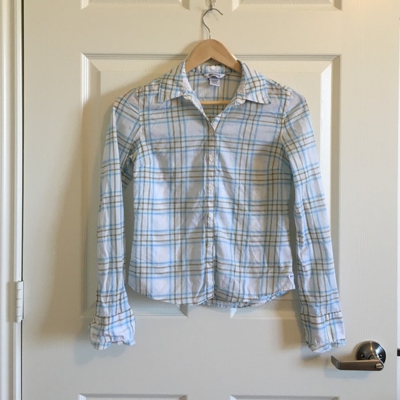 Abercrombie cropped plaid shirt blue and white