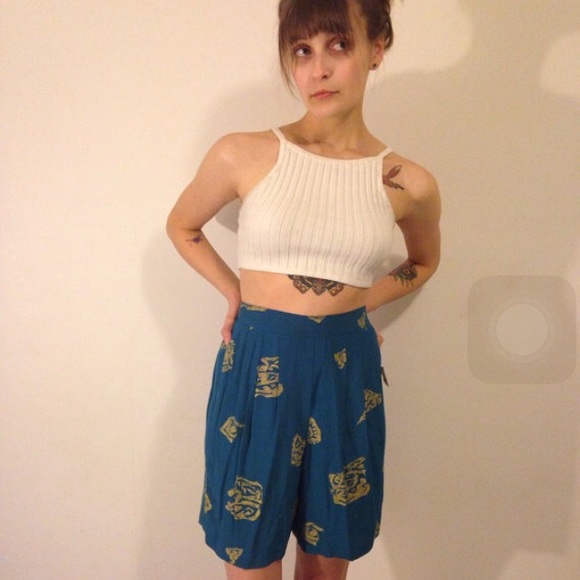 Vintage 1990s Teal with Gold Print Soft Shorts New