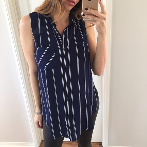 SOLD OUT • Navy Blue & White Striped Blouse - Picture 2 of 4