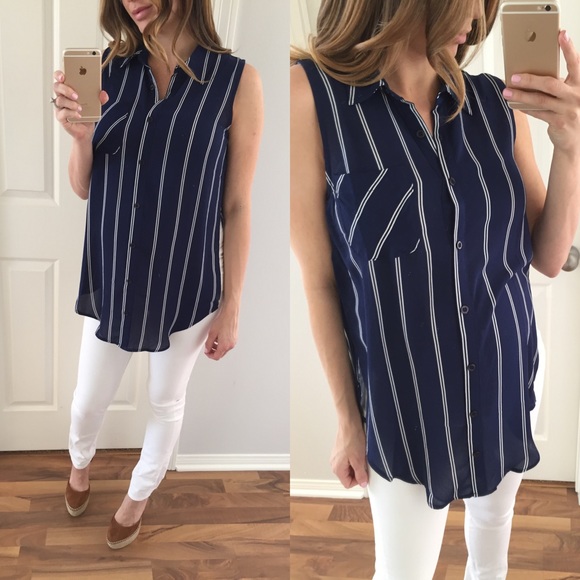 SOLD OUT • Navy Blue & White Striped Blouse - Picture 4 of 4