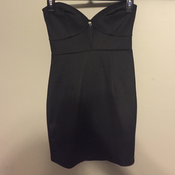 Strapless black cocktail dress