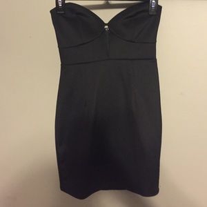 Strapless black cocktail dress