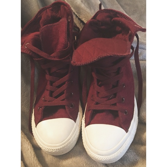 Maroon and White Converse High-Tops
