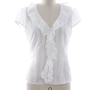 Banana Republic White Ruffle Cap Sleeve Blouse