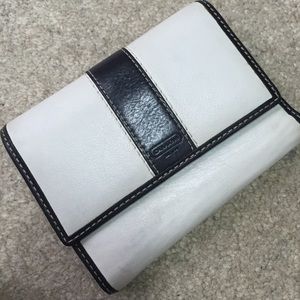 Coach TriFold white wallet w pale blue interior