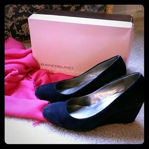 Navy blue suede wedges in very good condition