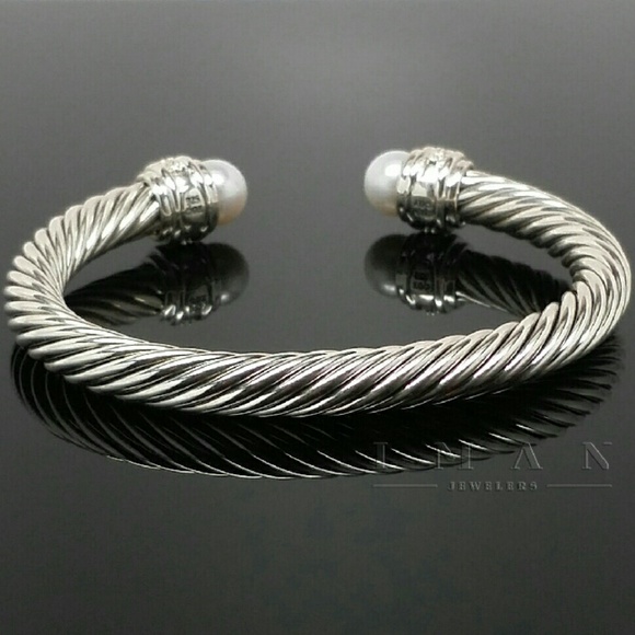 David Yurman Diamonds&Pearls Silver Cable Bracelet - Picture 4 of 4