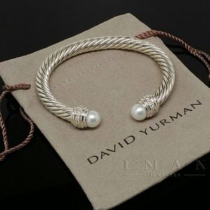 David Yurman Diamonds&Pearls Silver Cable Bracelet