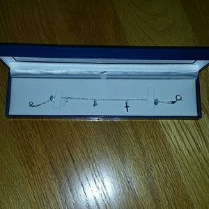 Sterling silver cross and heart bracelet