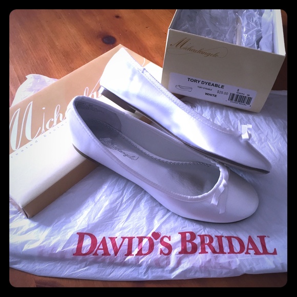 White dyeable satin wedding flats