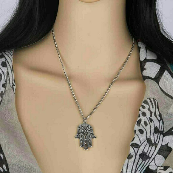 Hamsa Fatima Hand Pendant Charm necklace - Picture 2 of 2