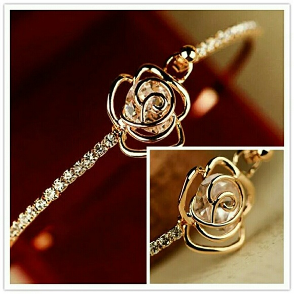 Camellia Gold Crystal Rhinestone Cuff Bracelet