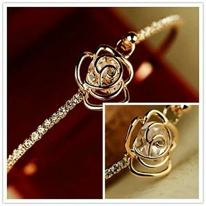 Camellia Gold Crystal Rhinestone Cuff Bracelet