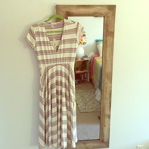 Striped, knit, V-neck dress