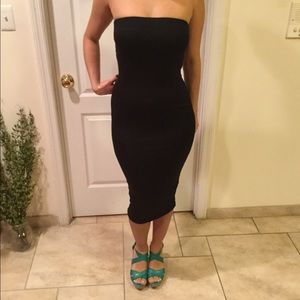 Black strapless midi dress