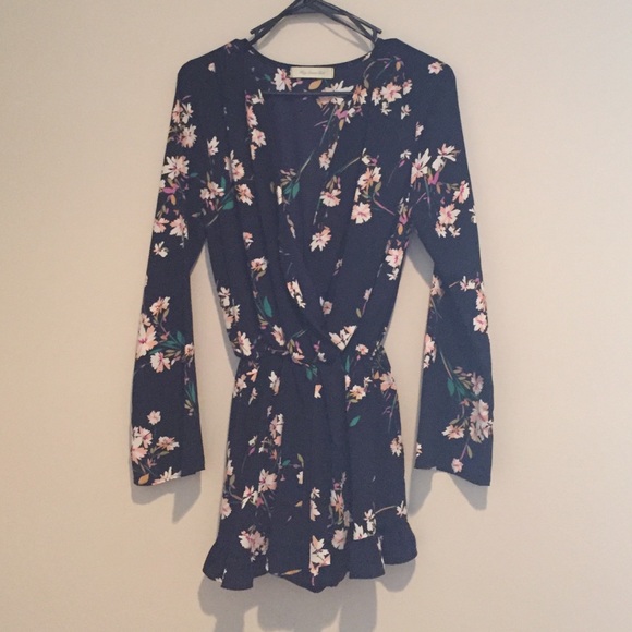 Navy Floral Long-Sleeved Romper