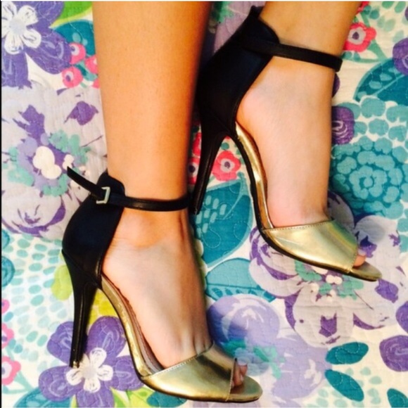 Gold and Black Strapped Heels