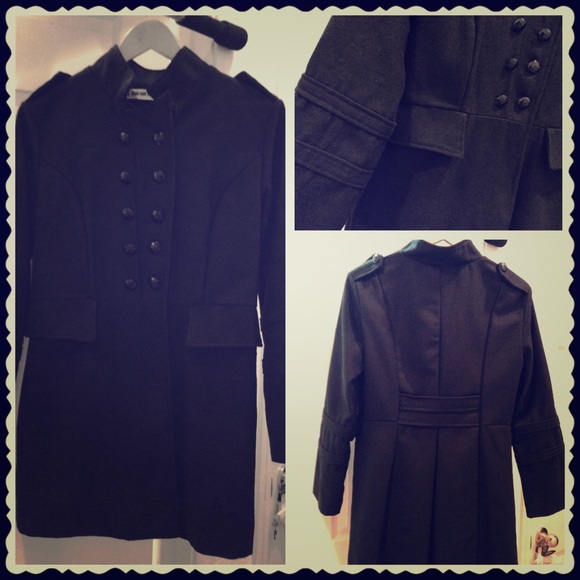 Black Slim Cut Military Wool Blend Peacoat size 6 - Picture 1 of 4