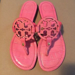 Tory Burch Pink Miller croc texture leather