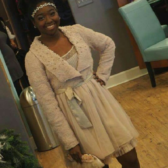 Pink Rosette Embellished Chiffon Coat