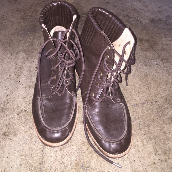 Brown leather wedge boots - Picture 1 of 4