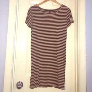 Tan & Black striped T-Shirt dress