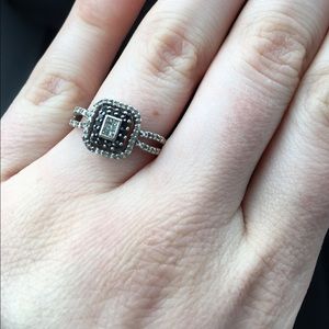 Black Diamond Ring Princess-Cut 10K White Gold