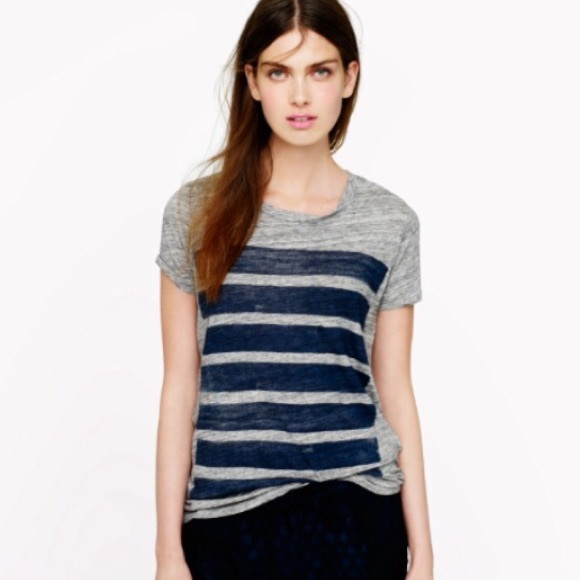 J Crew Navy Bar Stripe Tee S