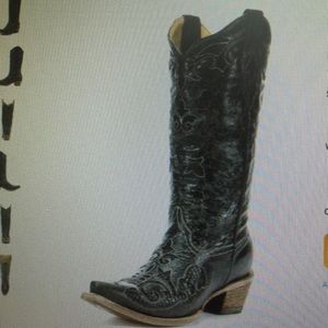 Corral women's Black Vintage lizard inlay snip.