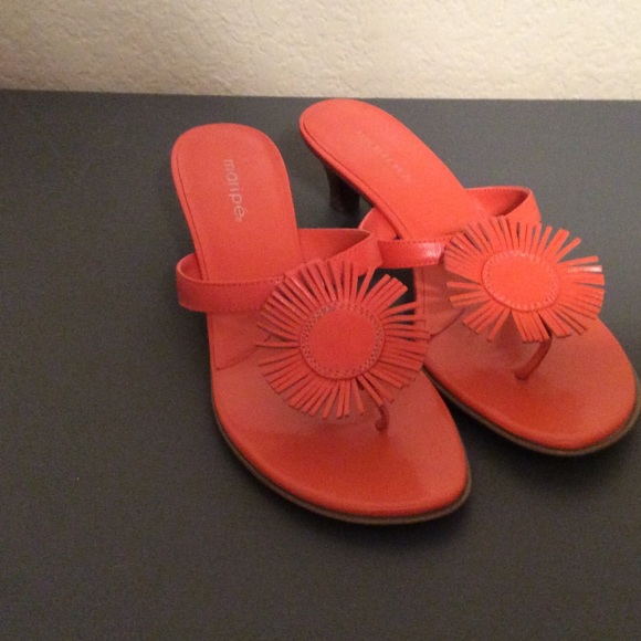 Tangerine colored leather sandals