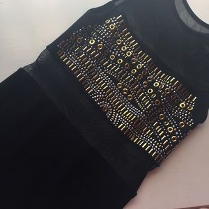 Bebe mesh cut out embellished bodycon dress