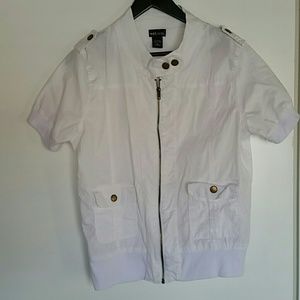 Short Sleeve White Zip Up Jacket