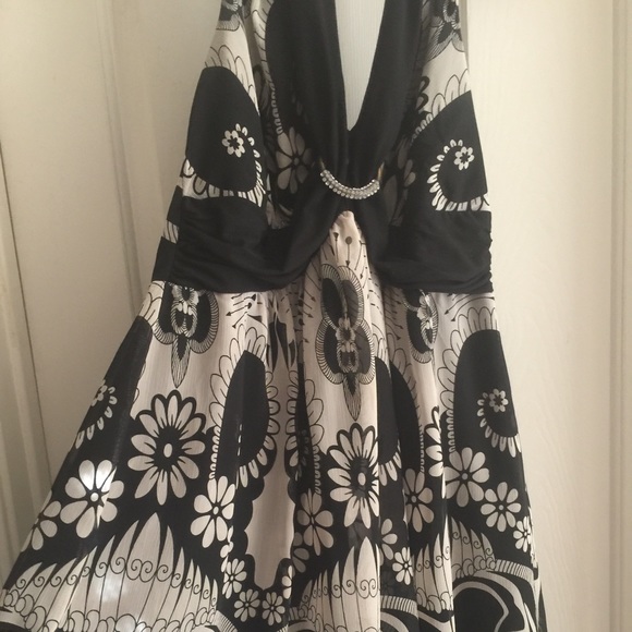 Black and white halter dress