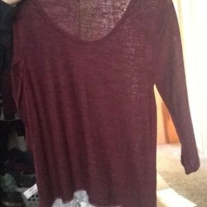 Casual maroon shirt with lace on bottom