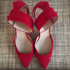 J.Crew Quinn Suede Ankle-Cuff Pumps(red,size 10.5)