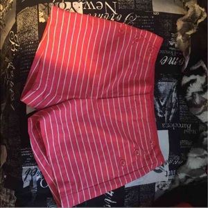 Stripped pink and white high waisted shorts