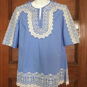 Tory Burch Tunic Size 4 Blue Embroidered