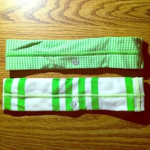 TWO green & white Lululemon headbands