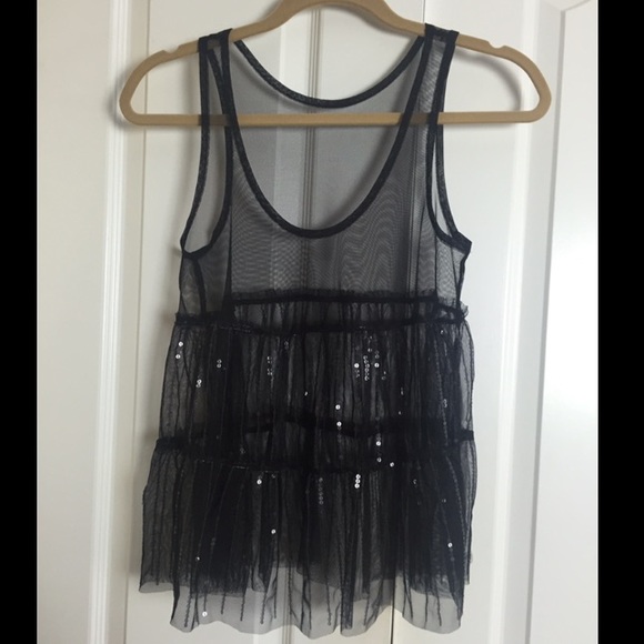 Black sheer baby doll style sequin blouse
