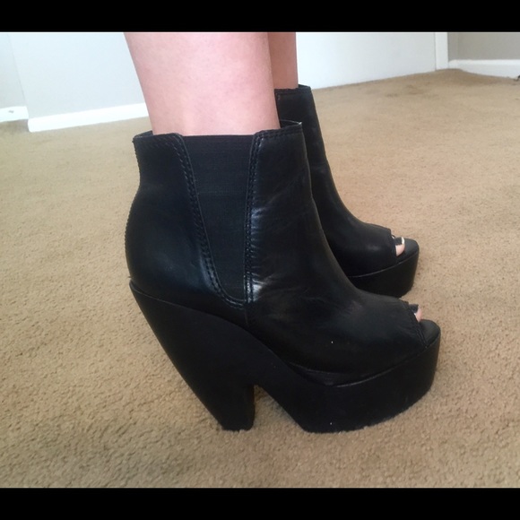 Topshop Black Leather Platform heels